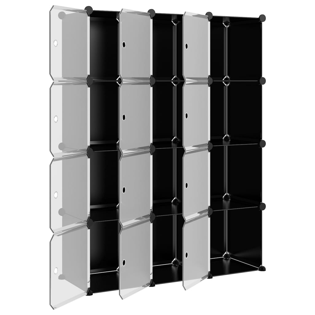 vidaXL Organizator cub de depozitare cu uși, 12 cuburi, negru, PP
