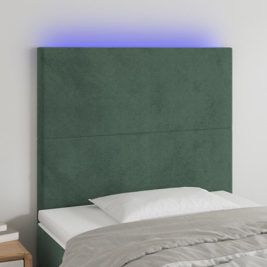 vidaXL Tăblie de pat cu LED, verde închis, 100x5x118/128 cm, catifea