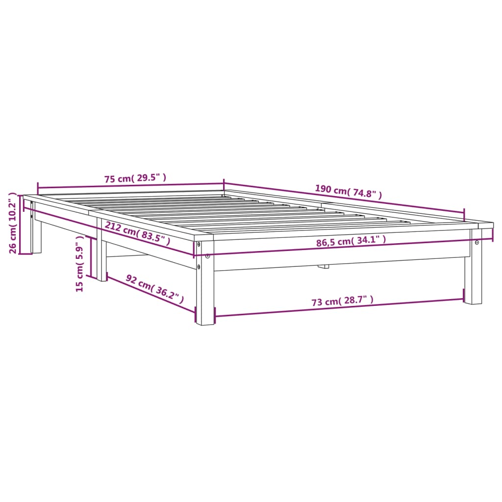 vidaXL Cadru pat mic Single maro miere 75x190 cm lemn masiv de pin