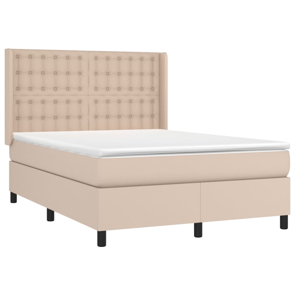 vidaXL Pat box spring cu saltea, cappuccino, 140x200cm piele ecologică