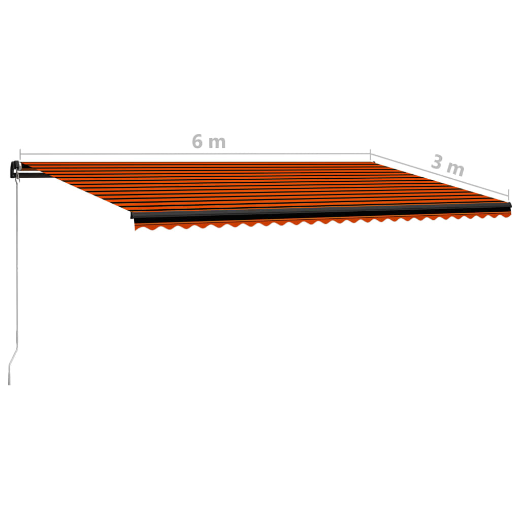 vidaXL Copertină retractabilă manual LED, portocaliu/maro, 600x300 cm