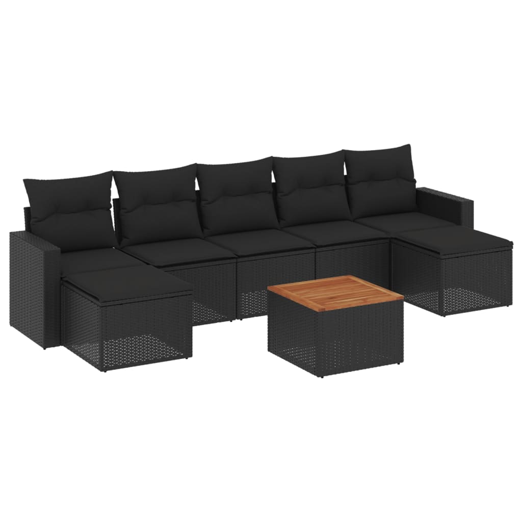 vidaXL Set mobilier de grădină cu perne, 8 piese, negru, poliratan