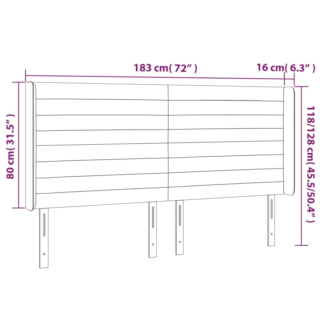 vidaXL Tăblie de pat cu LED, gri închis, 183x16x118/128 cm, catifea