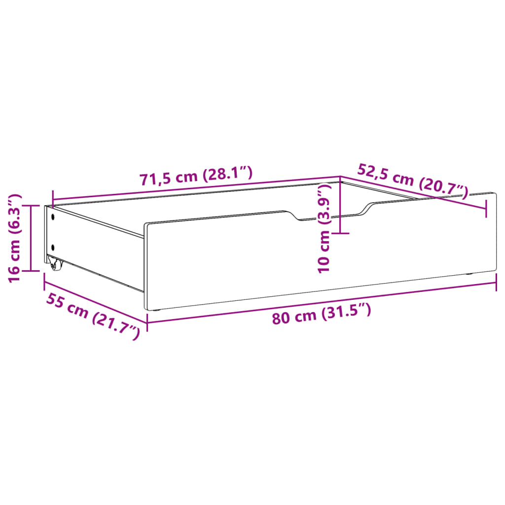 vidaXL Sertare de pat 2 buc. 80x55x16 cm maro ceruit lemn masiv de pin