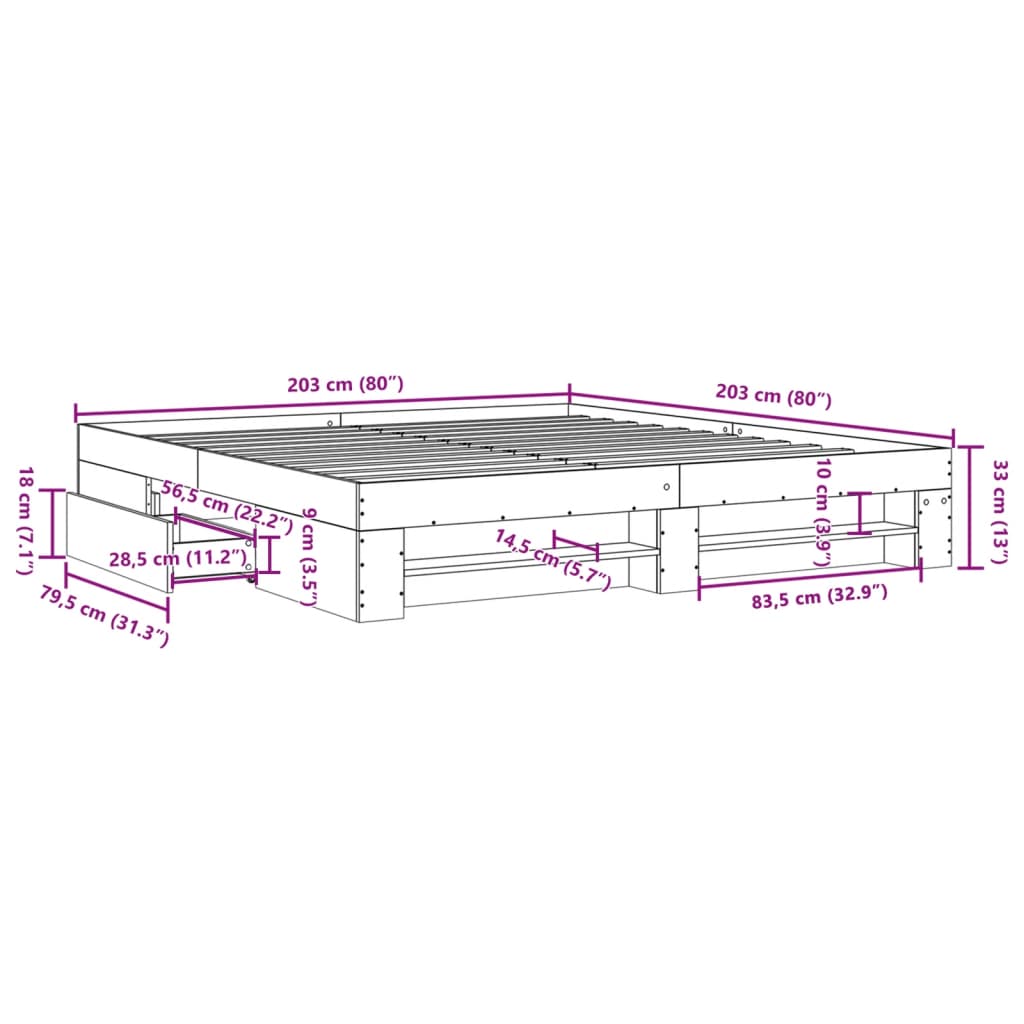 vidaXL Cadru de pat, alb, 200x200 cm, lemn prelucrat