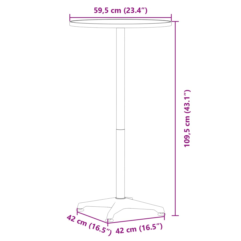 vidaXL Masă bar exterior înălțime reglabilă Ø59,5x70/109,5 cm aluminiu