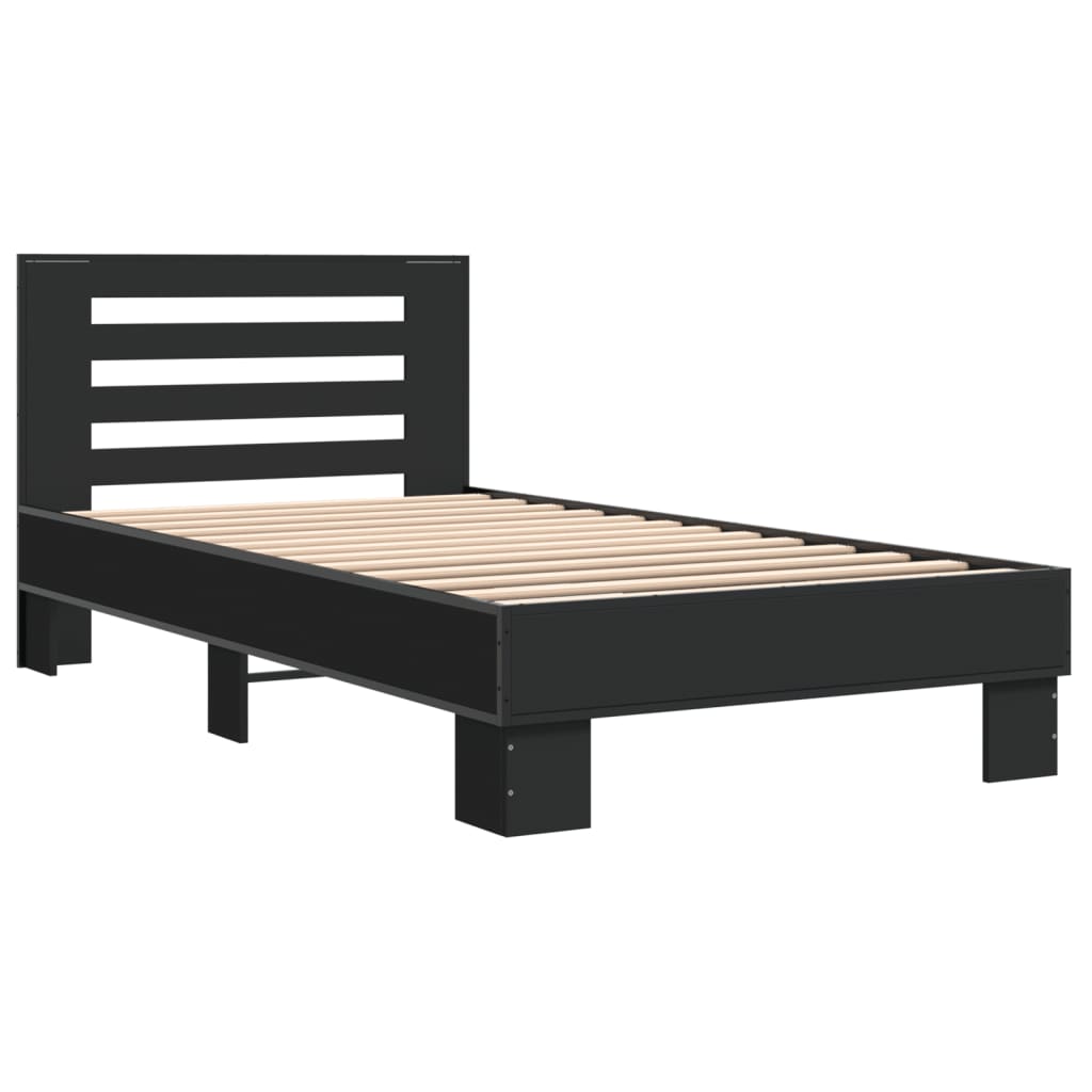 vidaXL Cadru de pat, negru, 90x200 cm, lemn prelucrat și metal