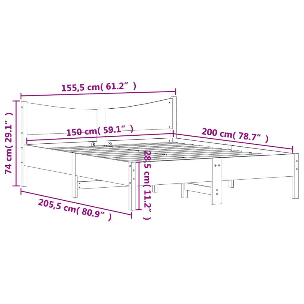 vidaXL Cadru de pat fără saltea, maro ceruit 150x200 cm lemn masiv pin