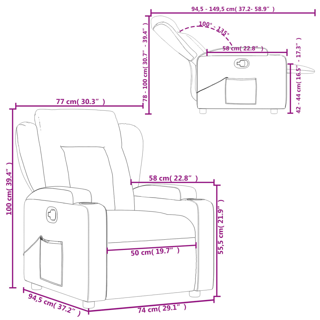 vidaXL Fotoliu rabatabil, gri taupe, material textil