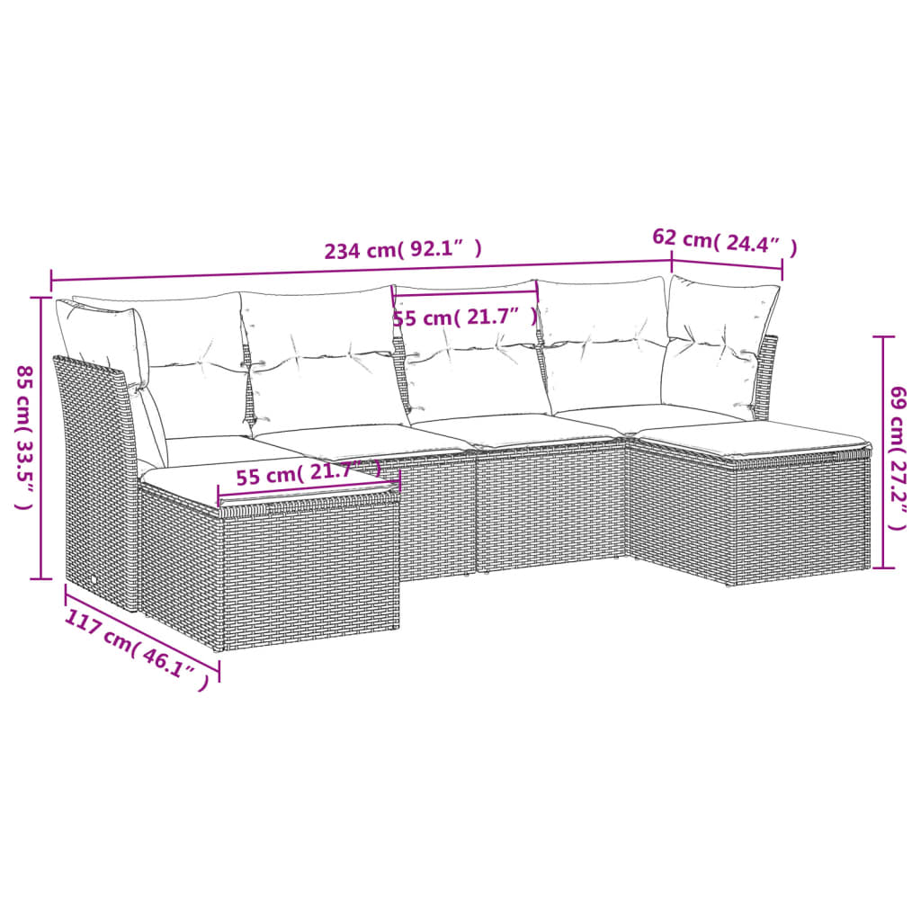 vidaXL Set canapele de grădină cu perne, 6 piese, bej, poliratan