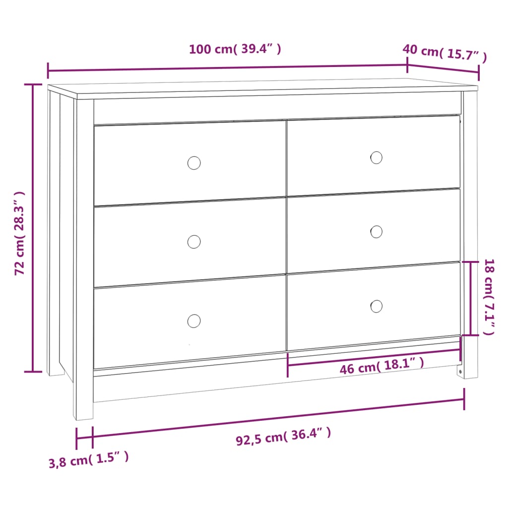 vidaXL Dulap lateral, negru, 100x40x72 cm, lemn masiv de pin