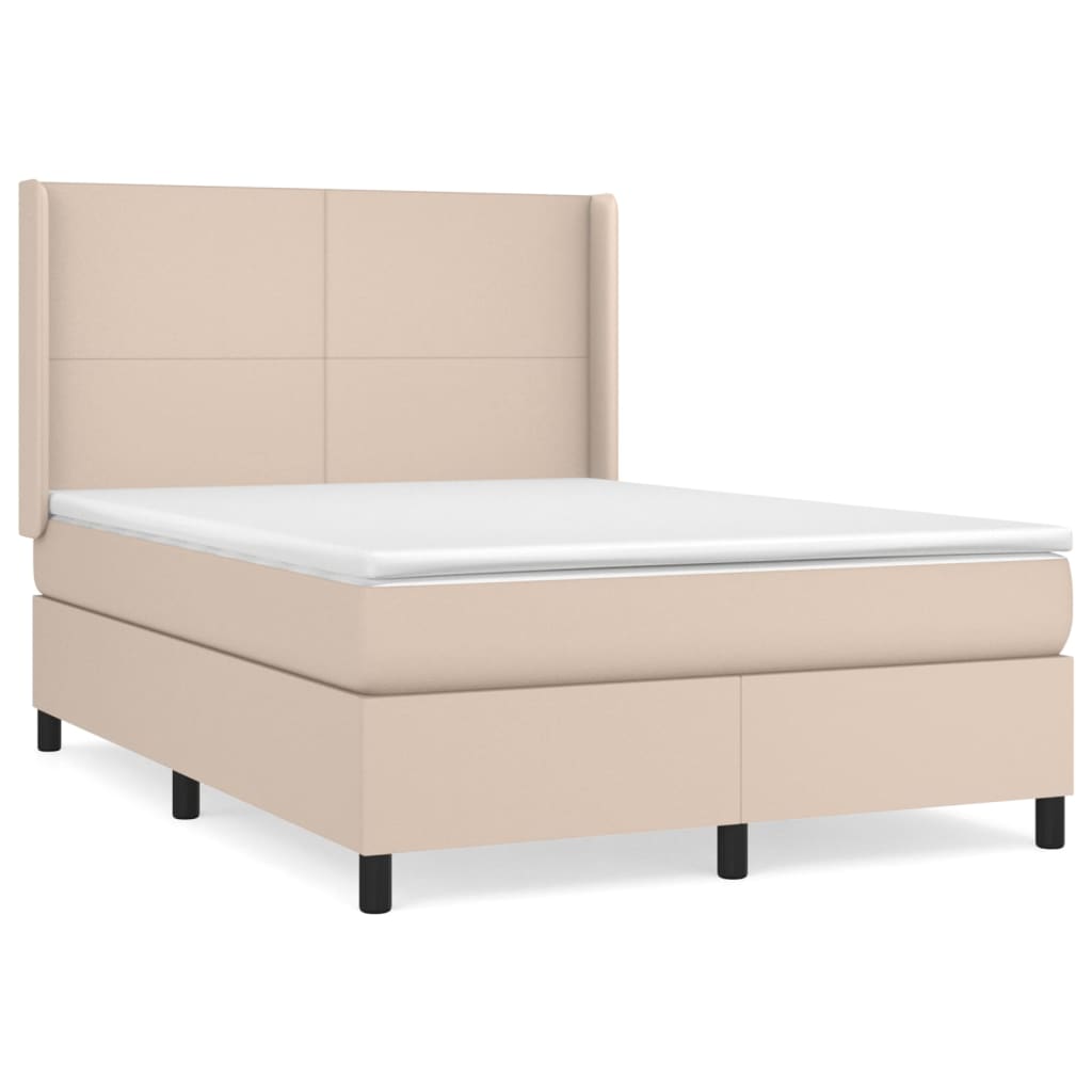 vidaXL Pat box spring cu saltea, cappuccino, 140x200cm piele ecologică