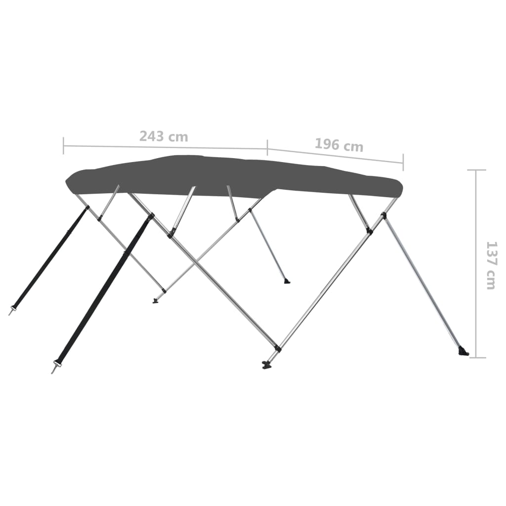 vidaXL Parasolar barcă Bimini cu 4 arcuri, antracit, 243x196x137 cm