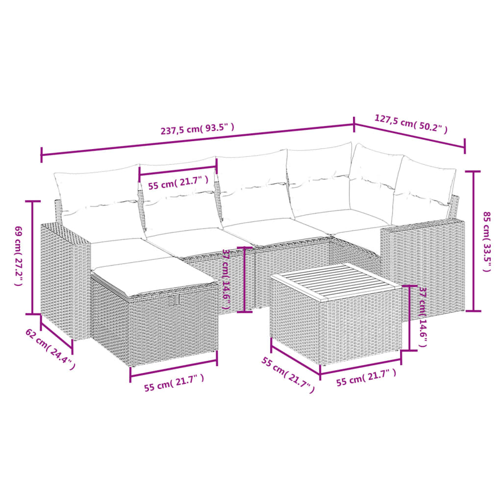 vidaXL Set canapele de grădină, 7 piese, cu perne, bej, poliratan