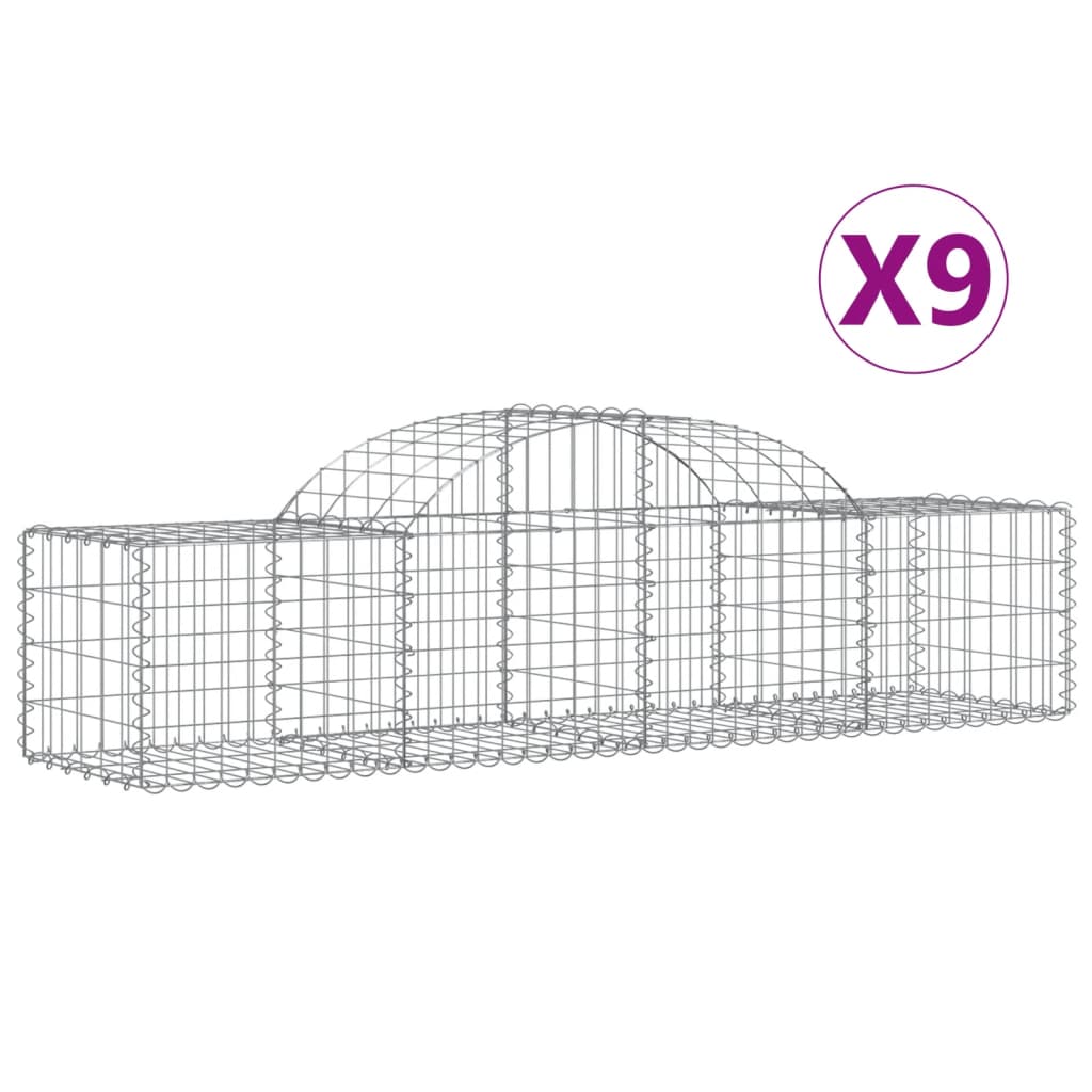 vidaXL Coșuri gabion arcuite 9 buc, 200x50x40/60 cm, fier galvanizat