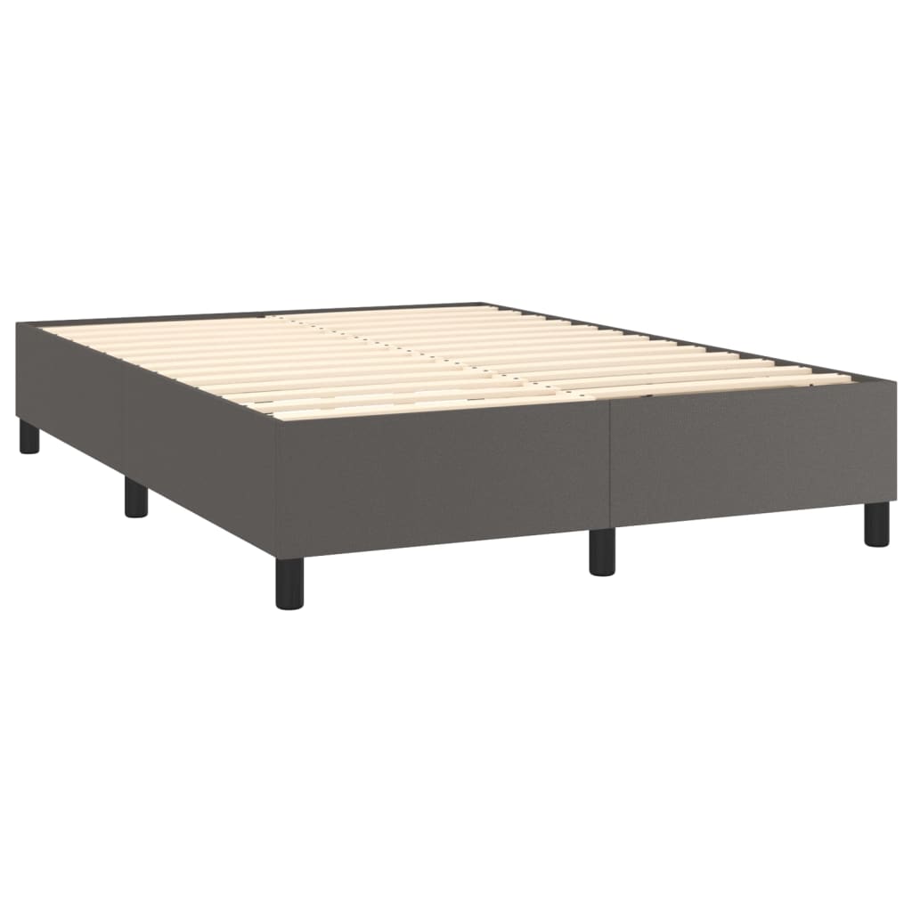 vidaXL Pat box spring cu saltea, gri, 140x200 cm, piele ecologică