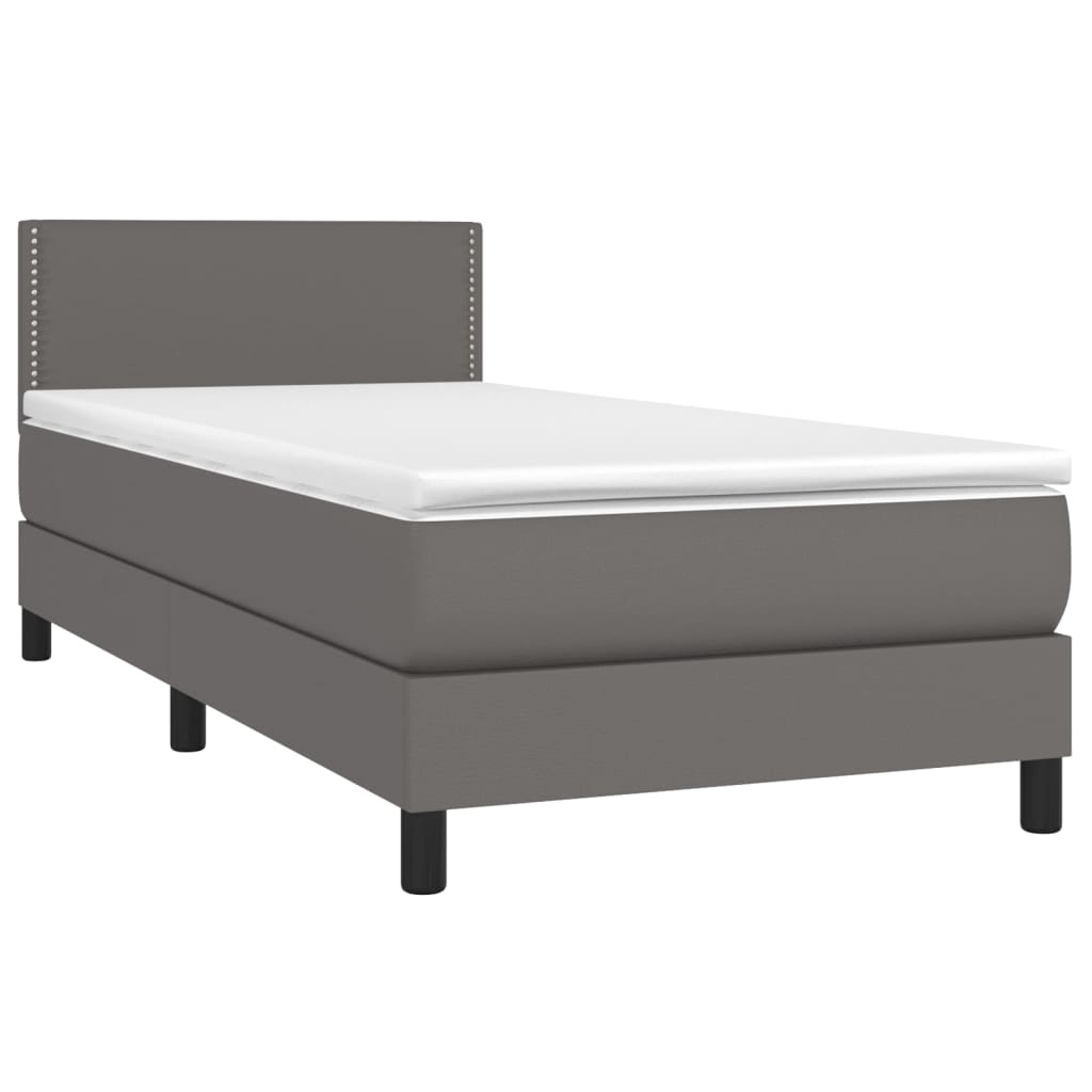 vidaXL Pat box spring cu saltea, gri, 80x200 cm, piele ecologică