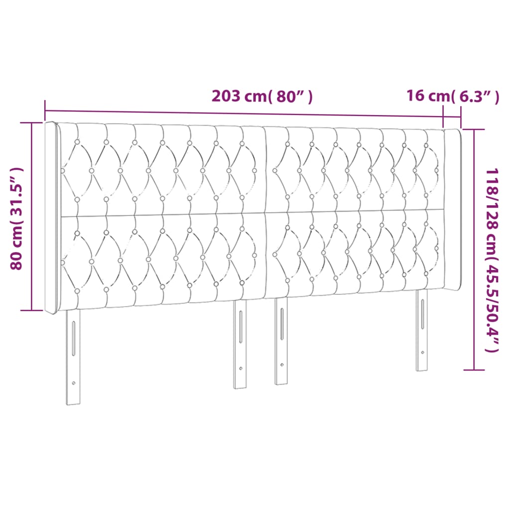 vidaXL Tăblie de pat cu LED, roz, 203x16x118/128 cm, catifea