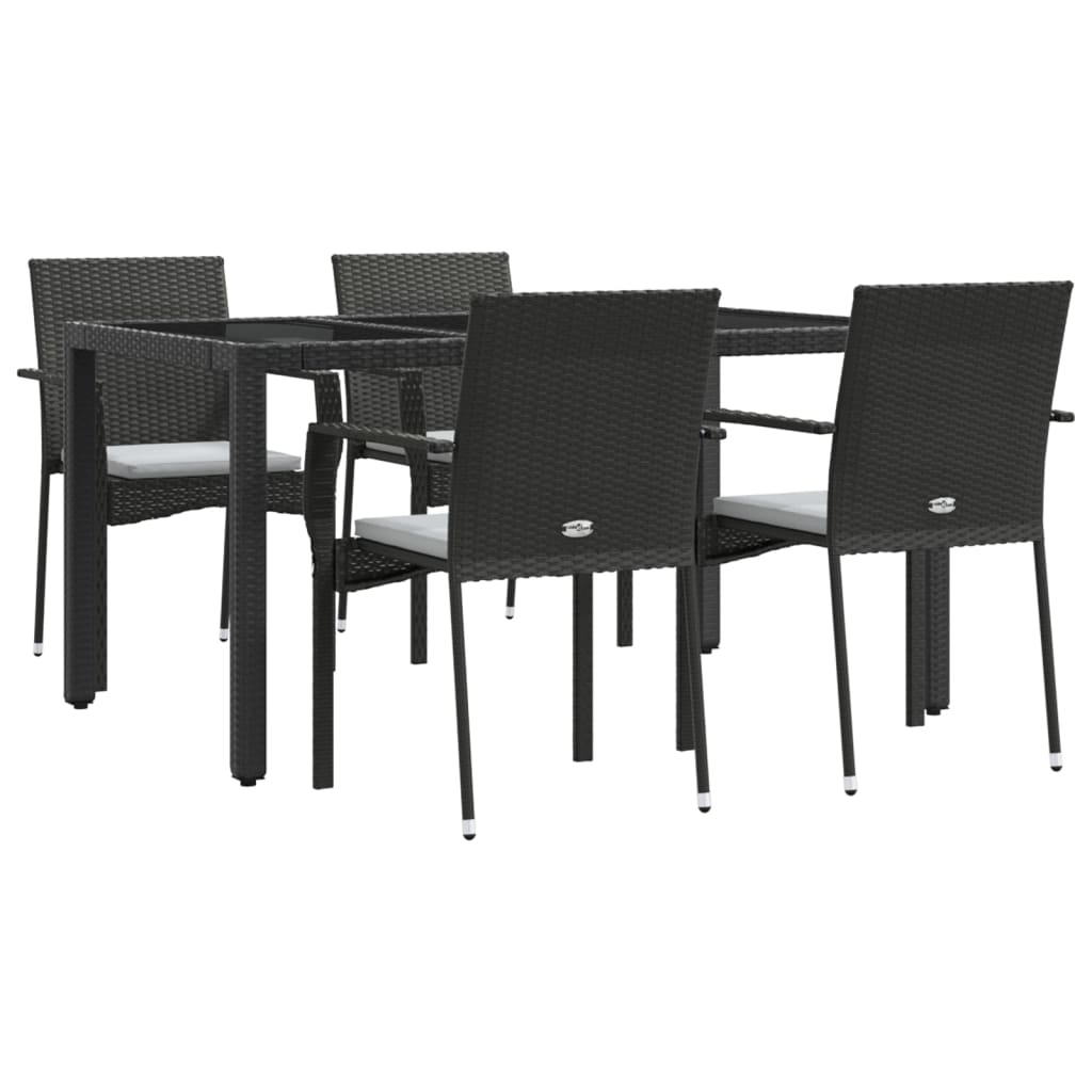 vidaXL Set mobilier de grădină cu perne, 5 piese, negru, poliratan