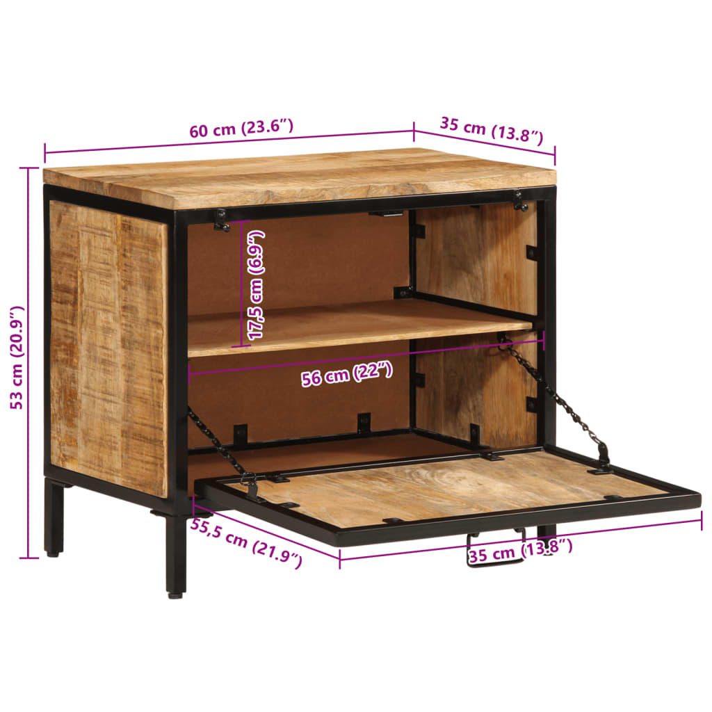 vidaXL Dulap de pantofi, 60x35x53 cm, lemn masiv de mango brut