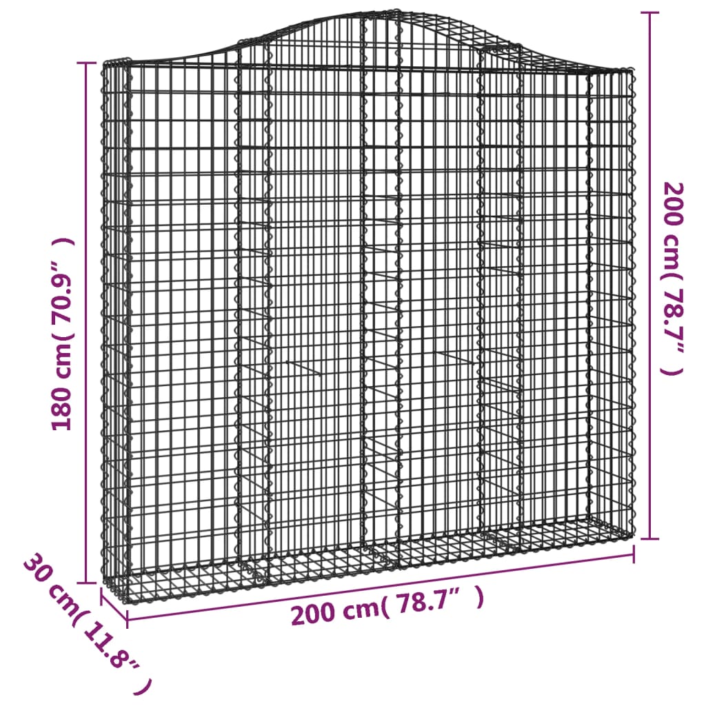 vidaXL Coșuri gabion arcuite 2 buc, 200x30x180/200cm, fier galvanizat