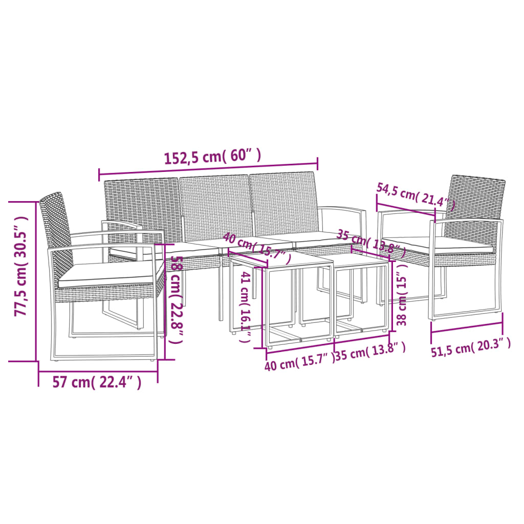 vidaXL Set mobilier de grădină cu perne, 5 piese, gri închis, PP ratan