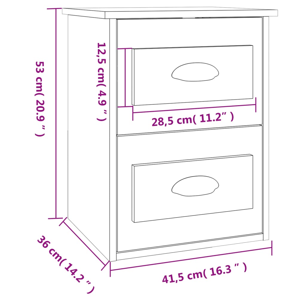 vidaXL Noptiere pe perete, 2 buc., stejar afumat, 41,5x36x53 cm