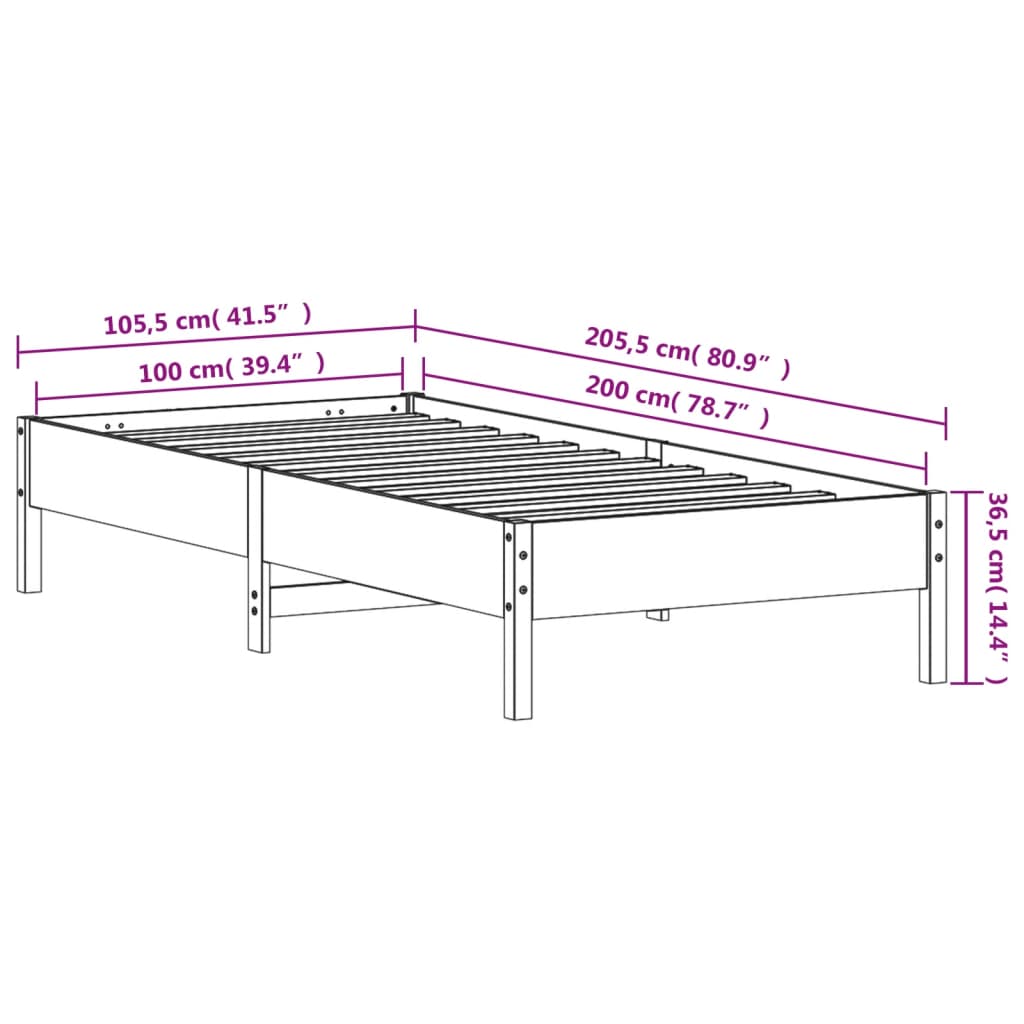 vidaXL Cadru pat fără saltea, maro ceruit, 100x200 cm, lemn masiv pin