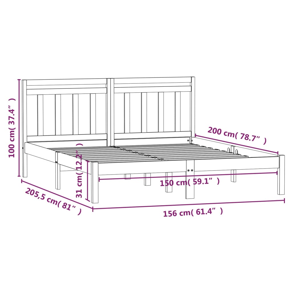 vidaXL Cadru de pat King Size, negru, 150x200 cm, lemn masiv