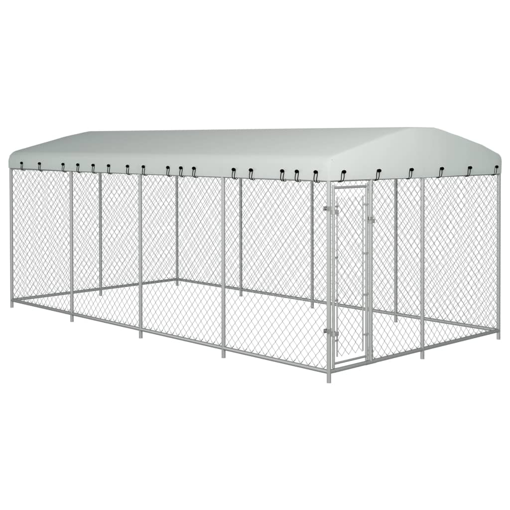 vidaXL Padoc pentru câini de exterior, cu acoperiș, 7,6 x 3,8 x 2,3 m