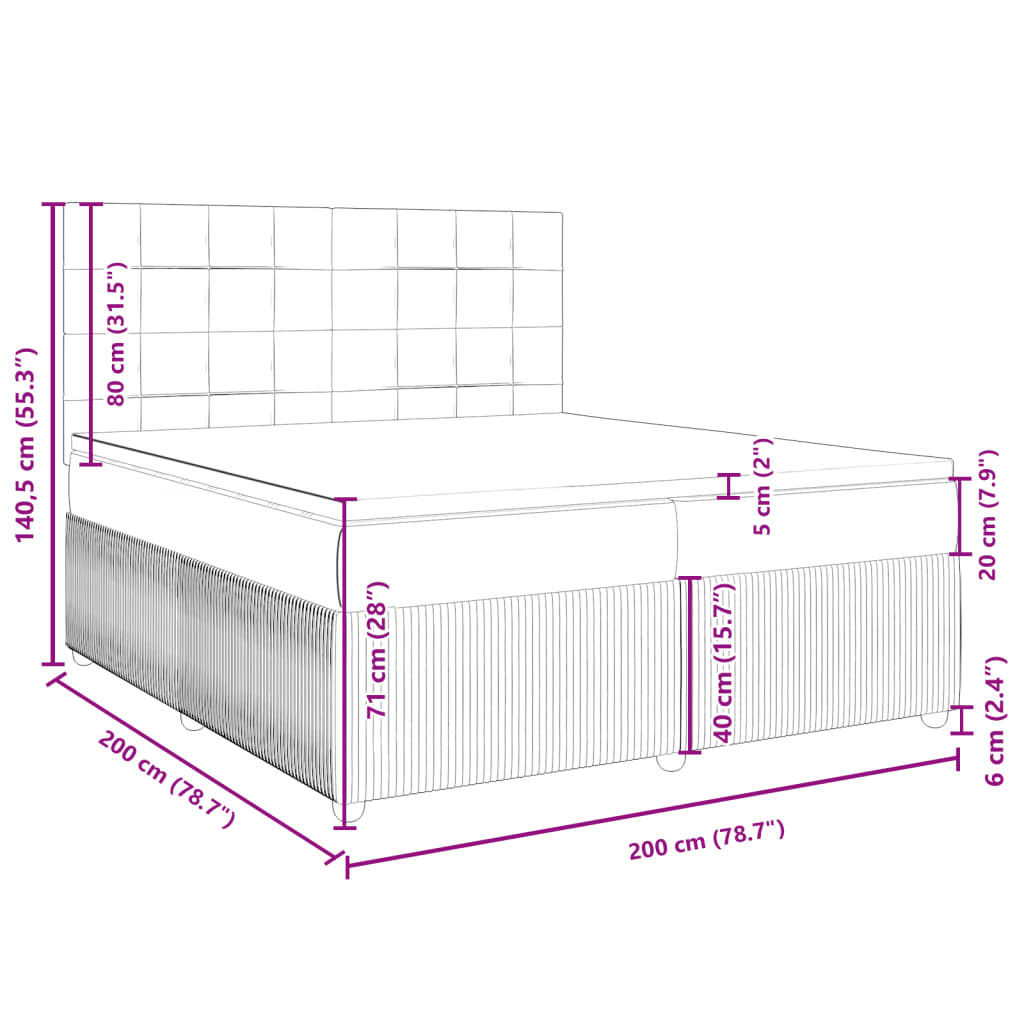 vidaXL Pat box spring cu saltea, roz, 200x200 cm, catifea