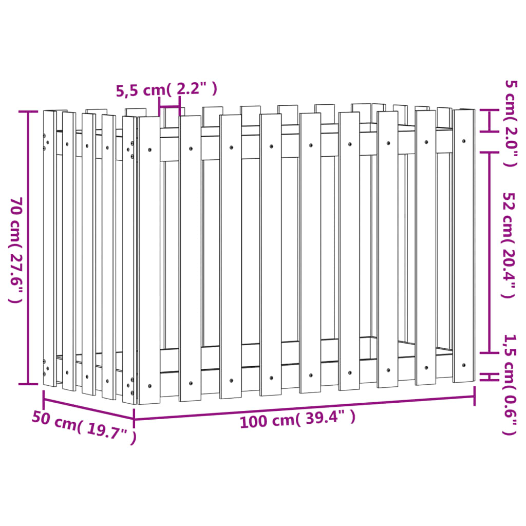 vidaXL Pat înălțat grădină design gard alb 100x50x70cm lemn pin tratat