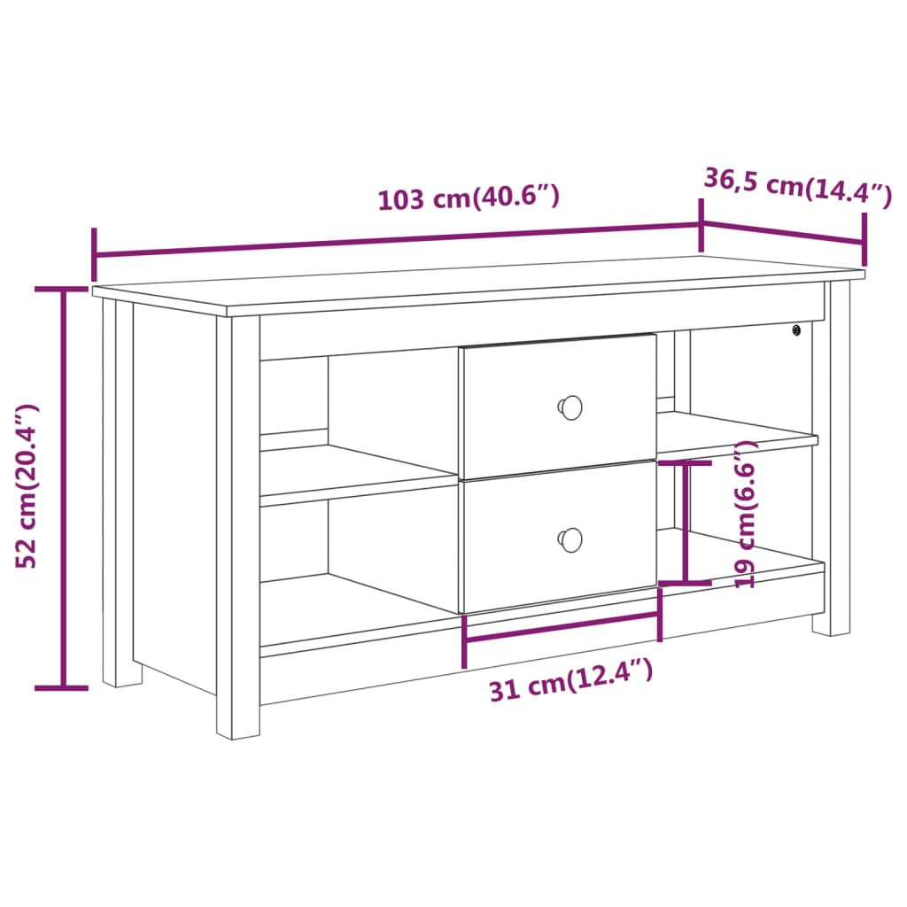 vidaXL Comodă TV, maro miere, 103x36,5x52 cm, lemn masiv de pin