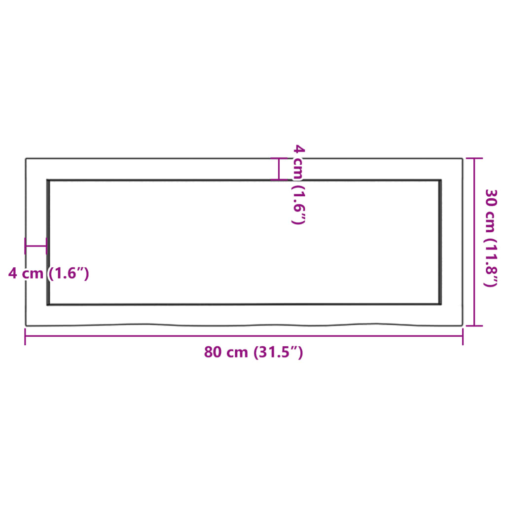 vidaXL Blat de baie, 80x30x(2-6) cm, lemn masiv netratat