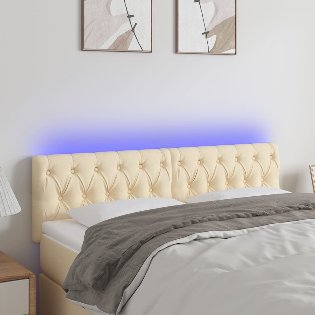 vidaXL Tăblie de pat cu LED, crem, 160x7x78/88 cm, textil