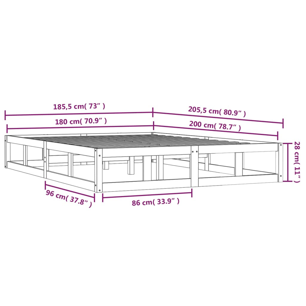 vidaXL Cadru de pat Super King, negru, 180x200 cm, lemn masiv