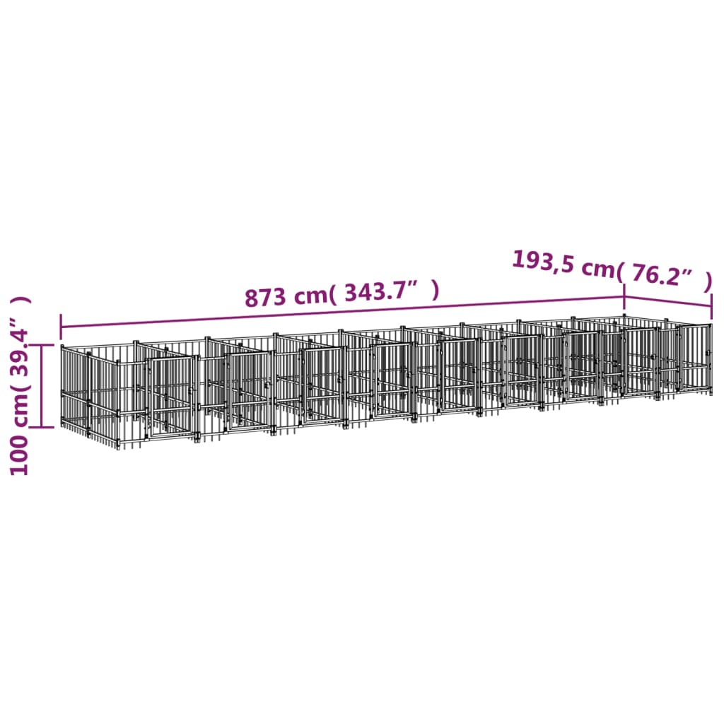 vidaXL Padoc pentru câini de exterior, 16,89 m², oțel