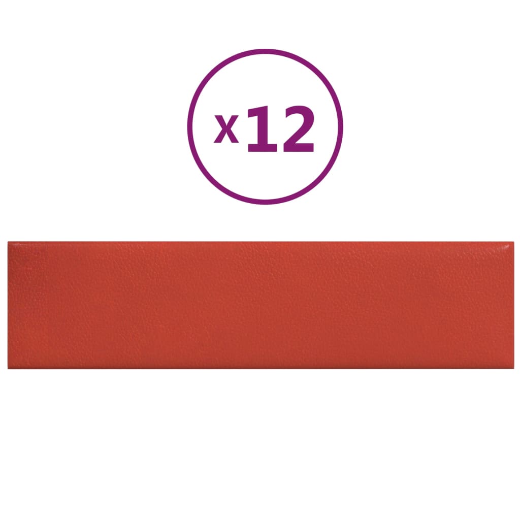 vidaXL Panouri perete 12 buc. roșu, 60x15 cm, piele ecologică, 1,08 m²