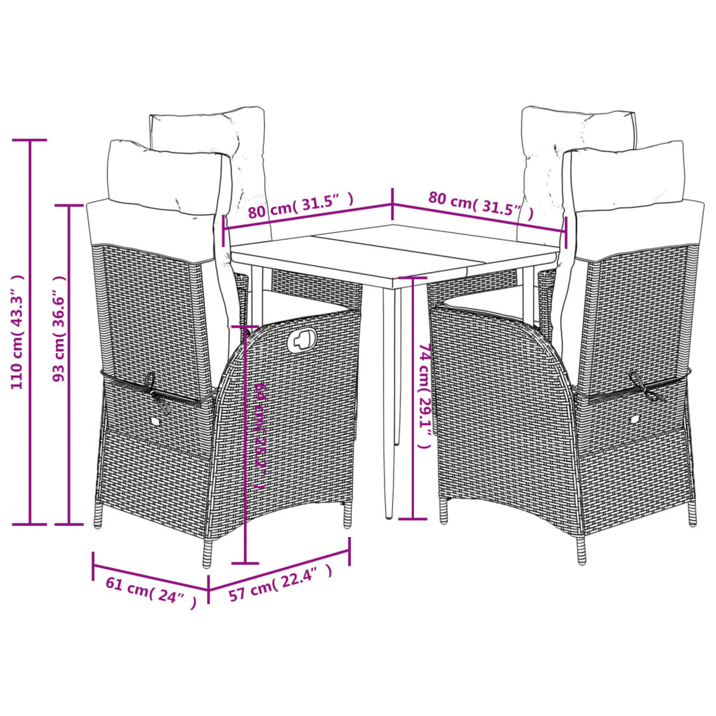 vidaXL Set mobilier de grădină cu perne, 5 piese, negru, poliratan