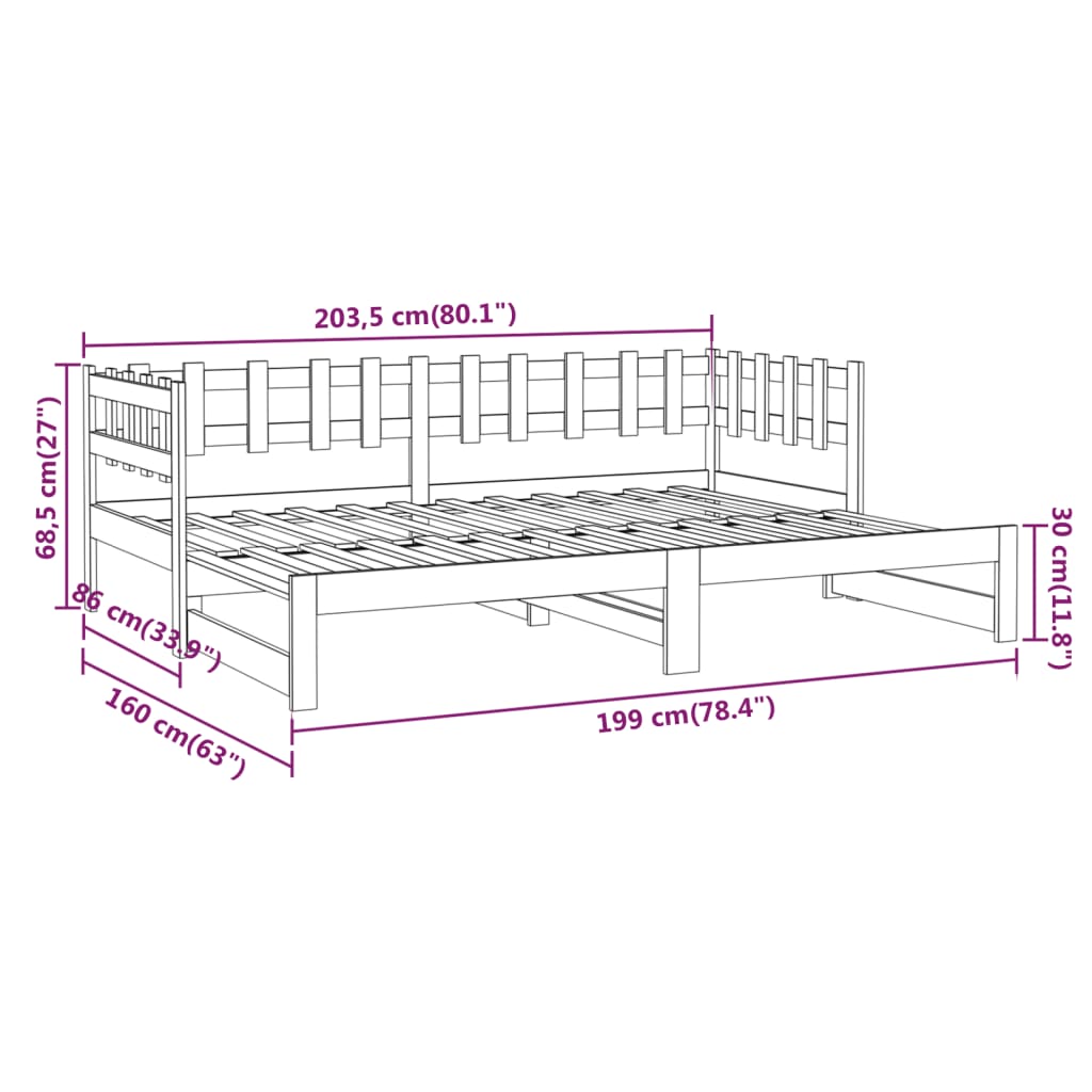 vidaXL Pat de zi extensibil maro miere 2x(80x200) cm lemn masiv de pin