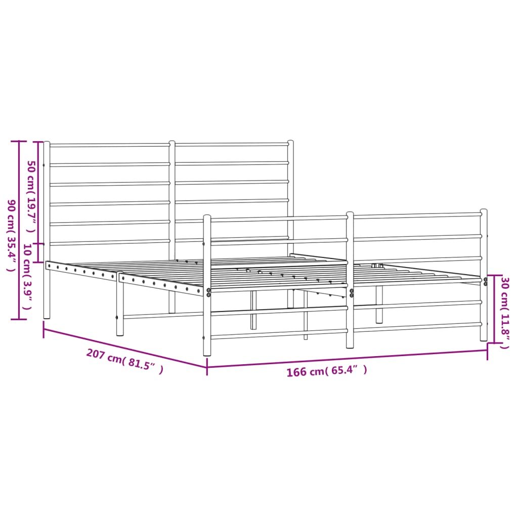 vidaXL Cadru pat fără saltea, cu tăblie picioare negru 160x200cm metal