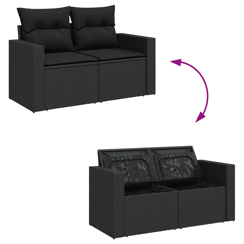 vidaXL Set mobilier de grădină cu perne, 8 piese, negru, poliratan