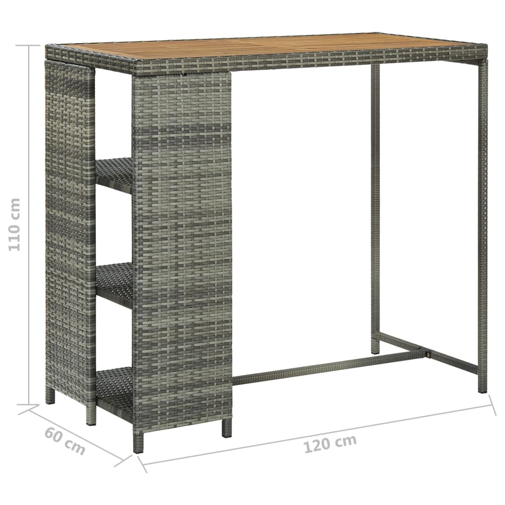 vidaXL Masă de bar cu raft de depozitare, gri 120x60x110 cm, poliratan