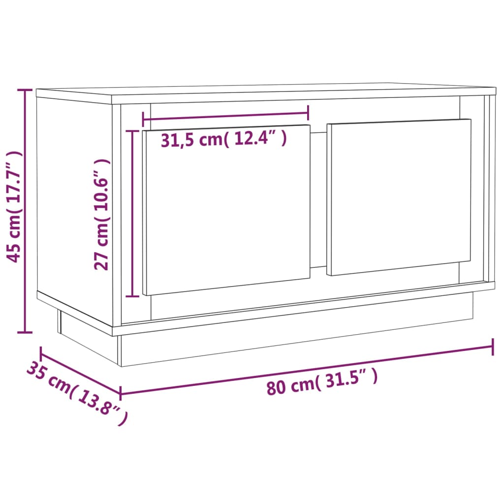 vidaXL Comodă TV, gri sonoma, 80x35x45 cm, lemn prelucrat