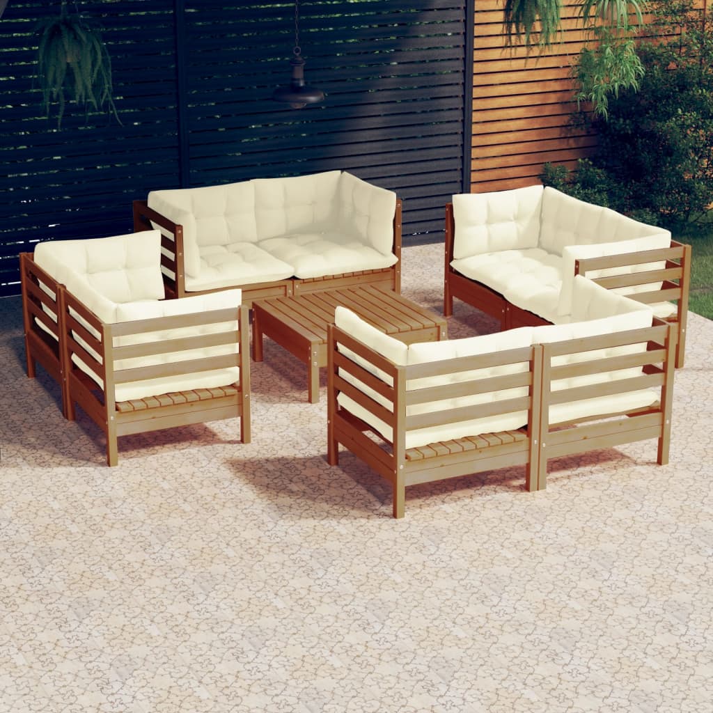 vidaXL Set mobilier grădină cu perne, 9 piese, crem, lemn de pin