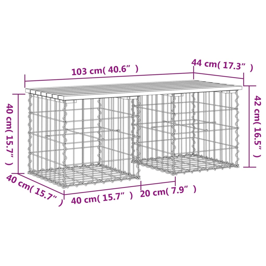 vidaXL Bancă de grădină, design gabion, 103x44x42cm, lemn masiv de pin