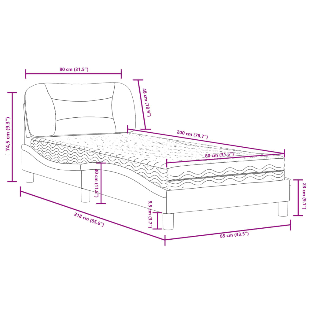 vidaXL Pat cu saltea, alb, 80x200 cm, piele ecologică