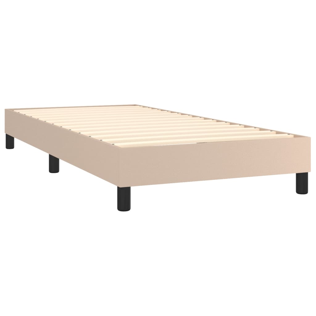 vidaXL Pat box spring cu saltea, cappuccino, 90x190 cm piele ecologică