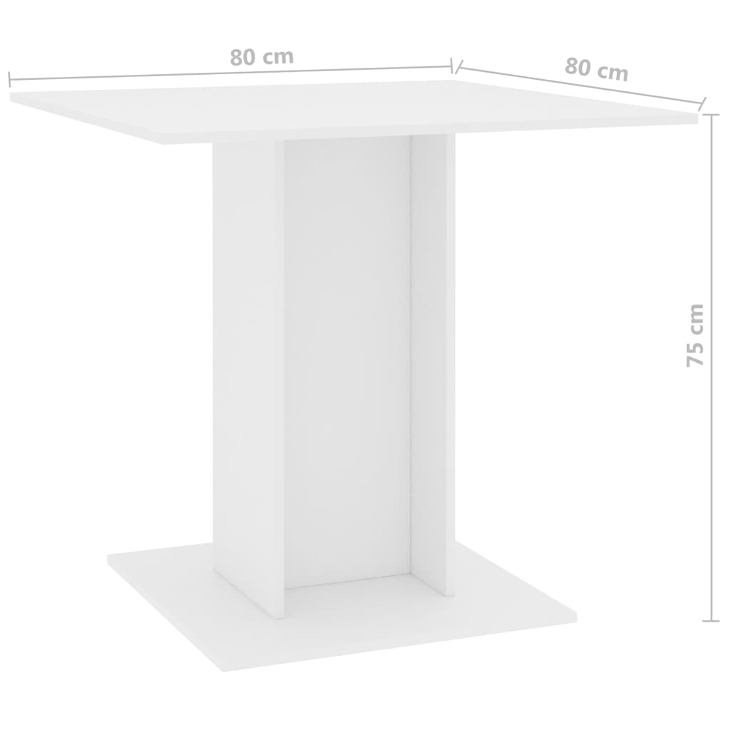 vidaXL Masă de bucătărie, alb, 80x80x75 cm, lemn prelucrat