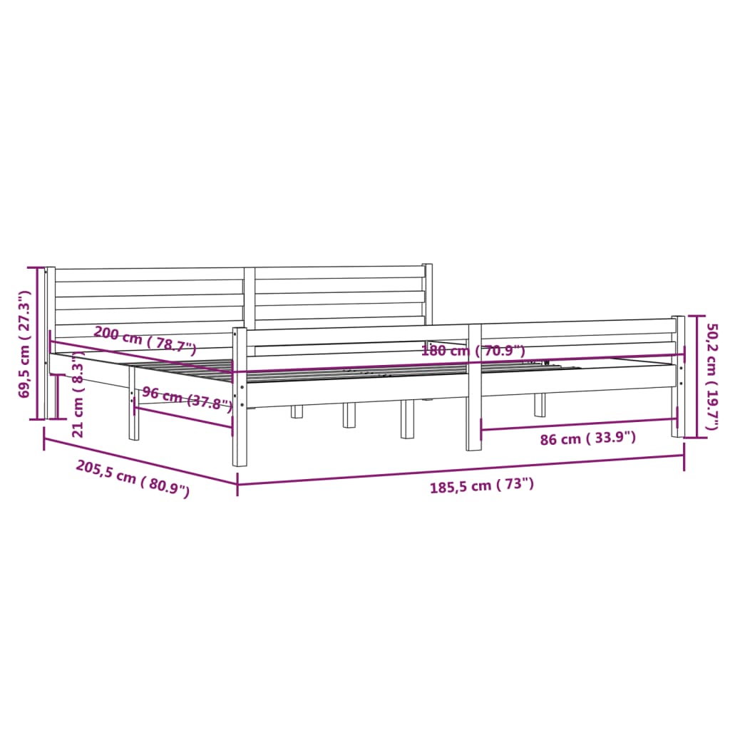 vidaXL Cadru de pat Super King, 180x200 cm, lemn masiv